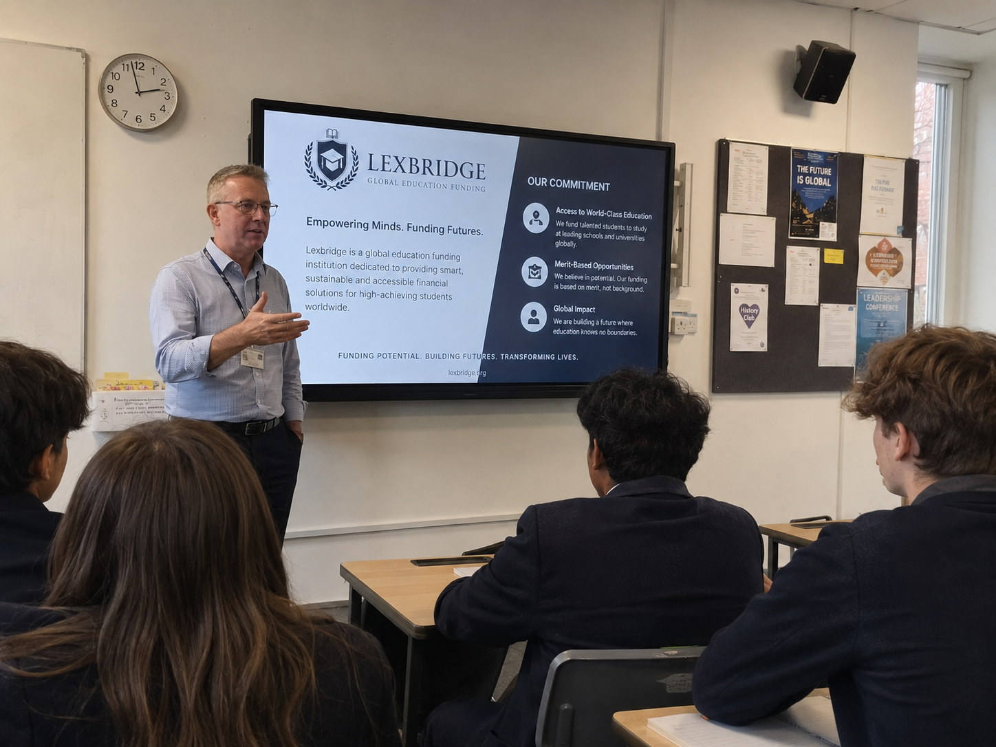 Lexbridge founder presenting to students in a classroom